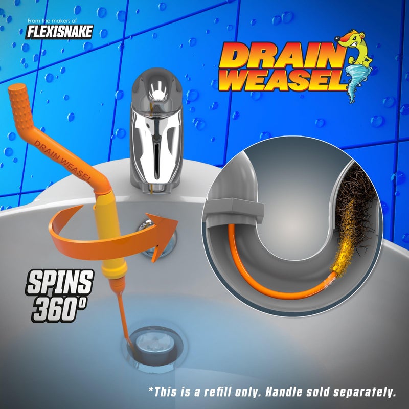 FlexiSnake Drain Weasel Refill - Sink Snake Hair Clog Remover Tool, Pipe, Bathroom, Bathtub Drain Cleaner, 18" Wands, Made in The USA, 3 Pack - Image 2